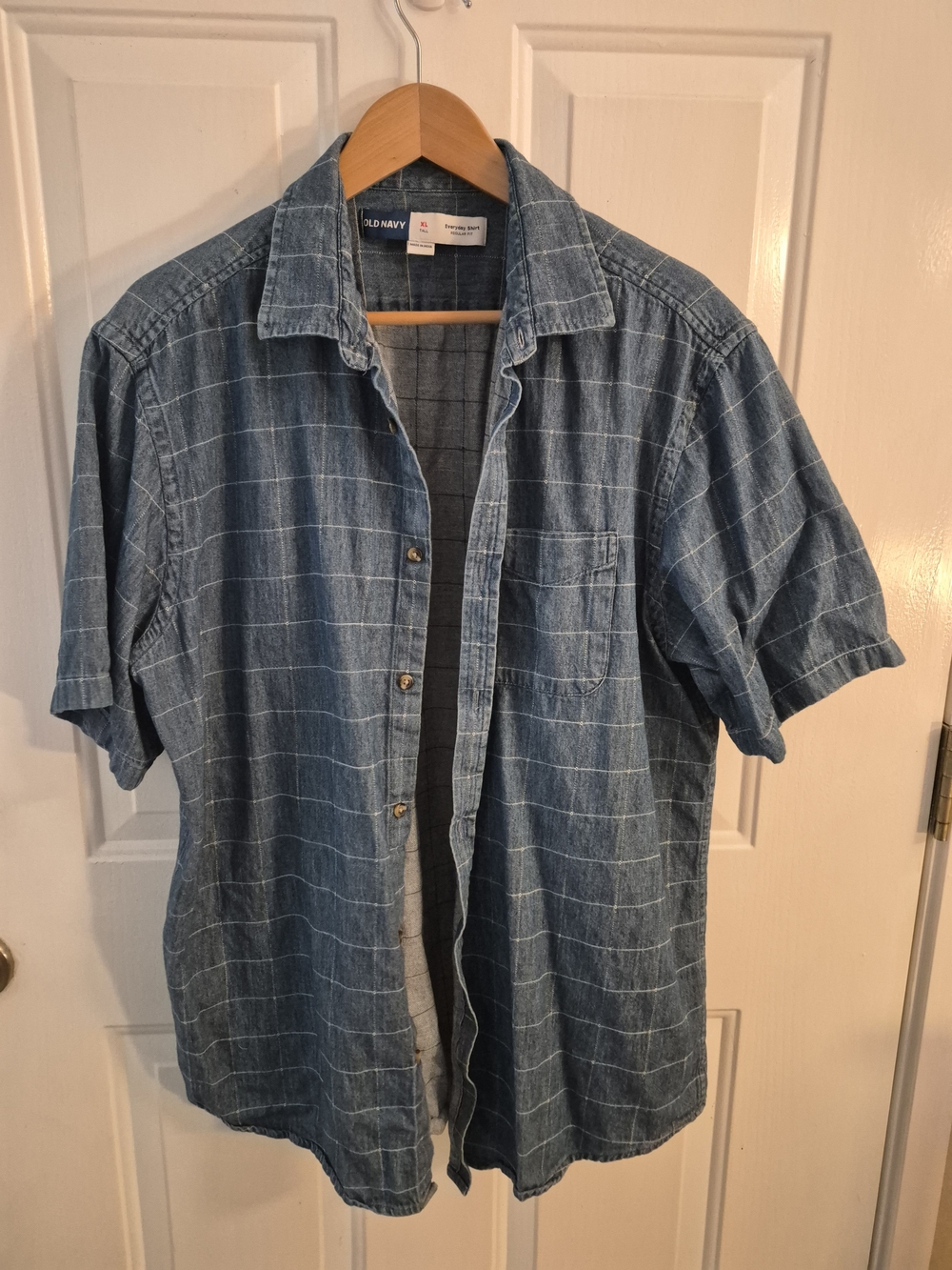 Old Navy Blue Short-Sleeve Windowpane Button-Down Shirt